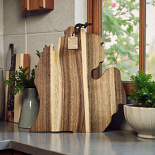 Load image into Gallery viewer, Michigan Lower Peninsula Shape Premium Acacia Wood Serving Board-Charcuterie Platter, Cutting Board.
