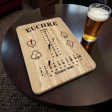 Load image into Gallery viewer, Hardwood Euchre Scoreboard with Pegs, Card Game Score Keeper
