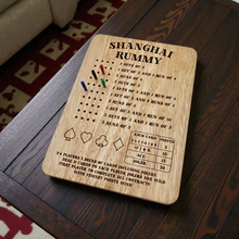Load image into Gallery viewer, Wooden Shanghai Rummy game board on a wooden table