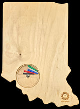 Load image into Gallery viewer, Indiana state shaped Frustration Rfummy Gameboard backside showing peg storage solution.